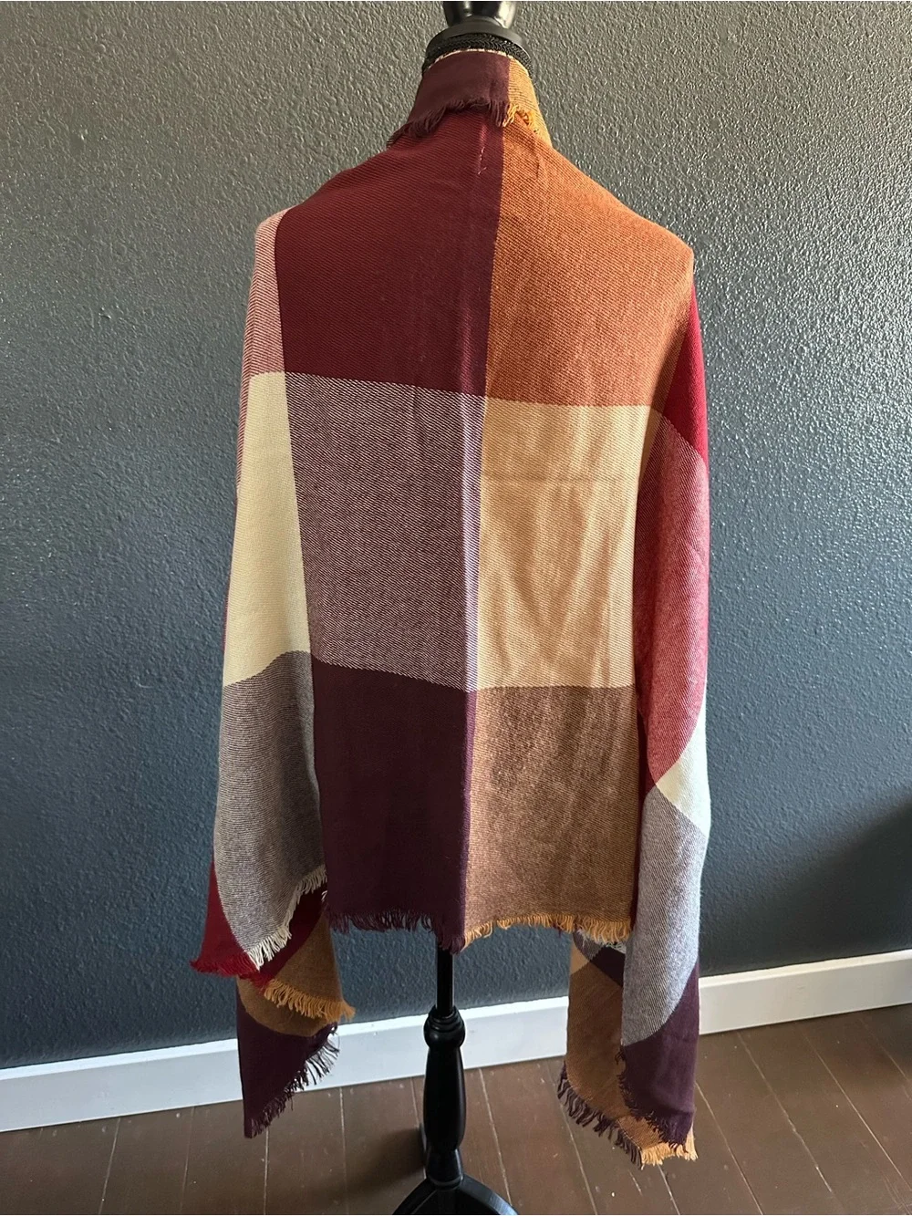 Grace & Lace Color Block Pocket Poncho Wrap Burgundy Rust OS